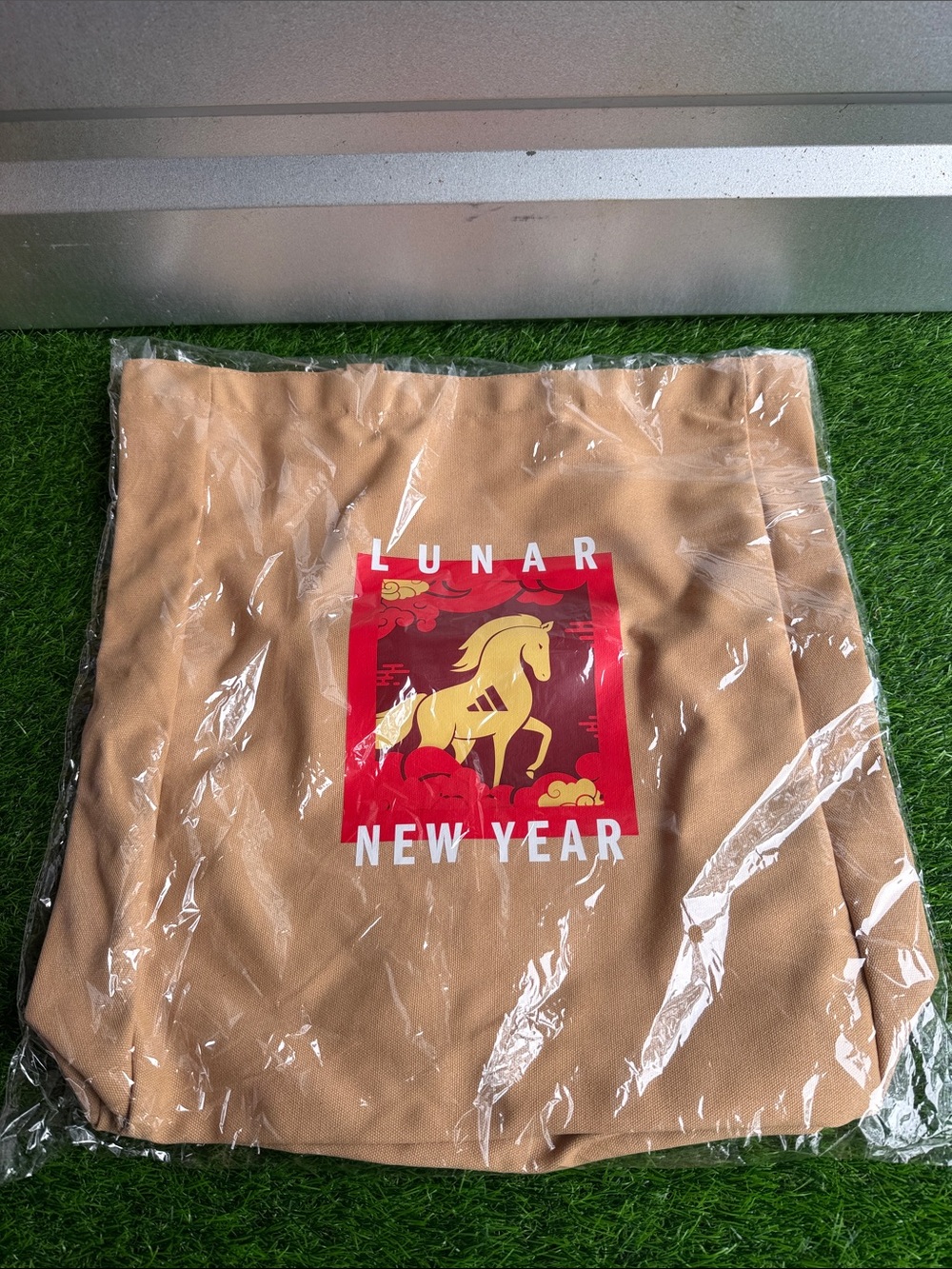 adidas Lunar New Year Tote - Tan with Red & Gold Graphic